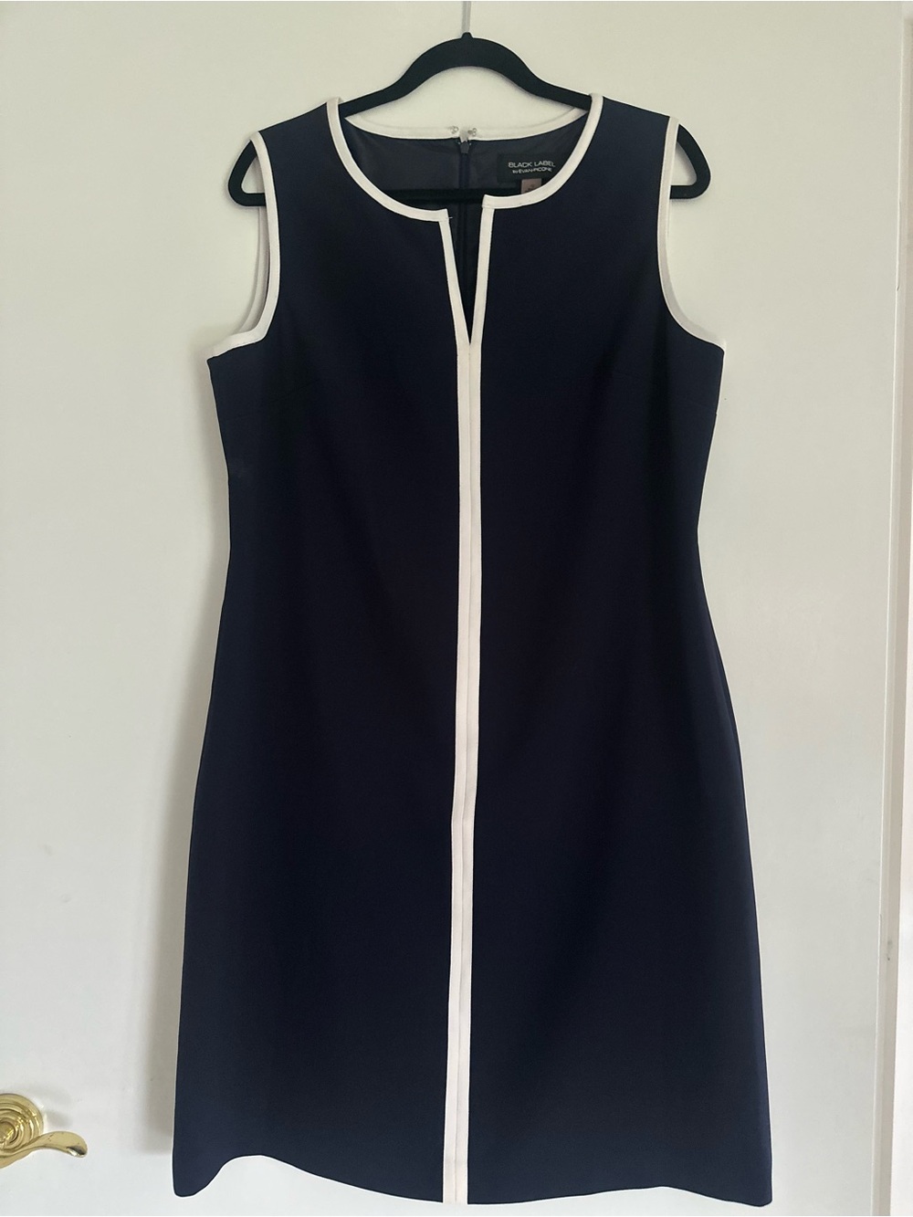 Women's Navy Midi Dress with White Contrast Trim - Picture 3 of 4
